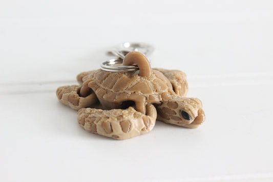 3D printed brown sea turtle keychain with silver key ring