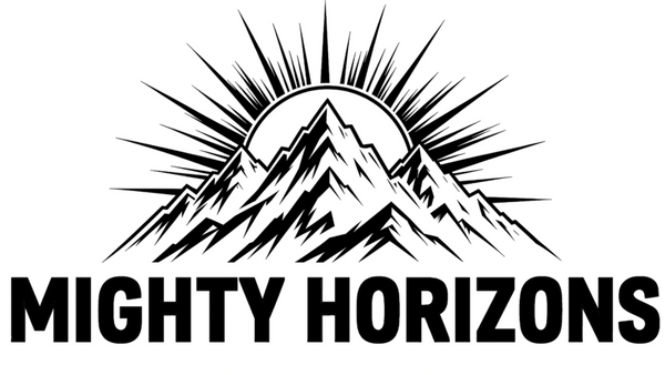 Mighty Horizons company logo with a mountain range and radiating sun graphic above the Mighty Horizons name.